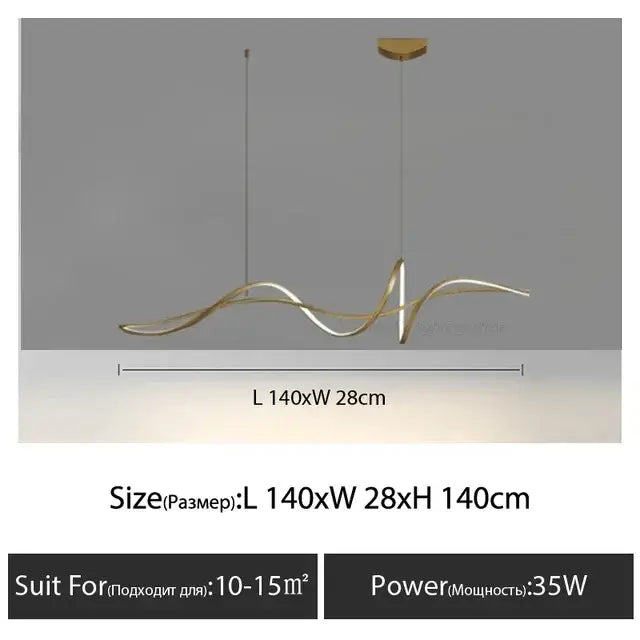 Modern gold-toned wave-shaped decorbites aluminum pendant light chandelier with sleek design for kitchen dining room decoration