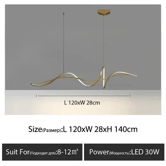 Gold-toned decorbites aluminum pendant light chandelier with modern wave design for kitchen dining room decoration