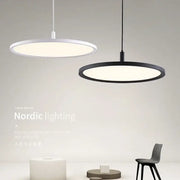 Two minimalist decorbites aluminum pendant lights in white and black with round led ring design for home and hotel use
