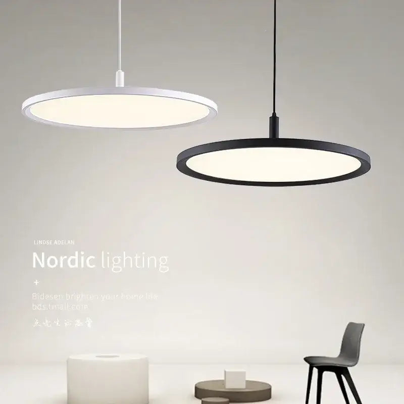 Two minimalist decorbites aluminum pendant lights in white and black with round led ring design for home and hotel use