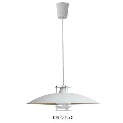 White decorbites aluminum pendant light with sleek conical fixture and wide disc shade for kitchen island lighting
