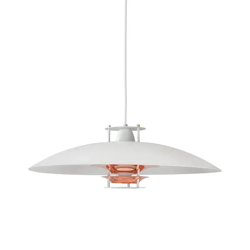White and copper DecorBites aluminum pendant light with sleek modern design for kitchen island lighting