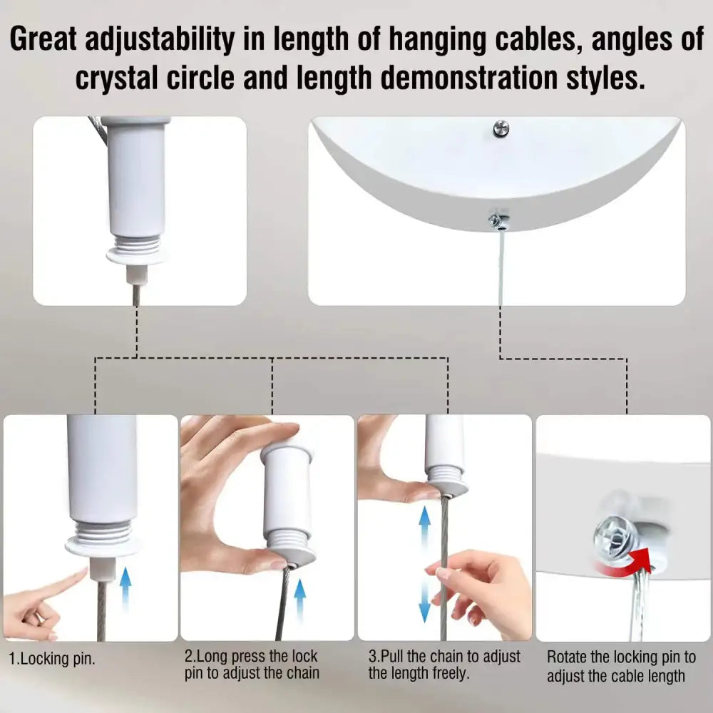 White plastic and metal adjustable hanging cable system with locking pin for decorbites s-shaped pendant lamp length adjustment