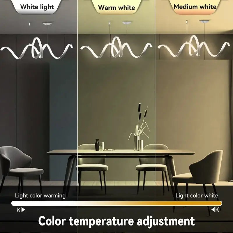 Modern wave-shaped decorbites s-shaped pendant lamp with sleek aluminum finish and adjustable color temperature settings