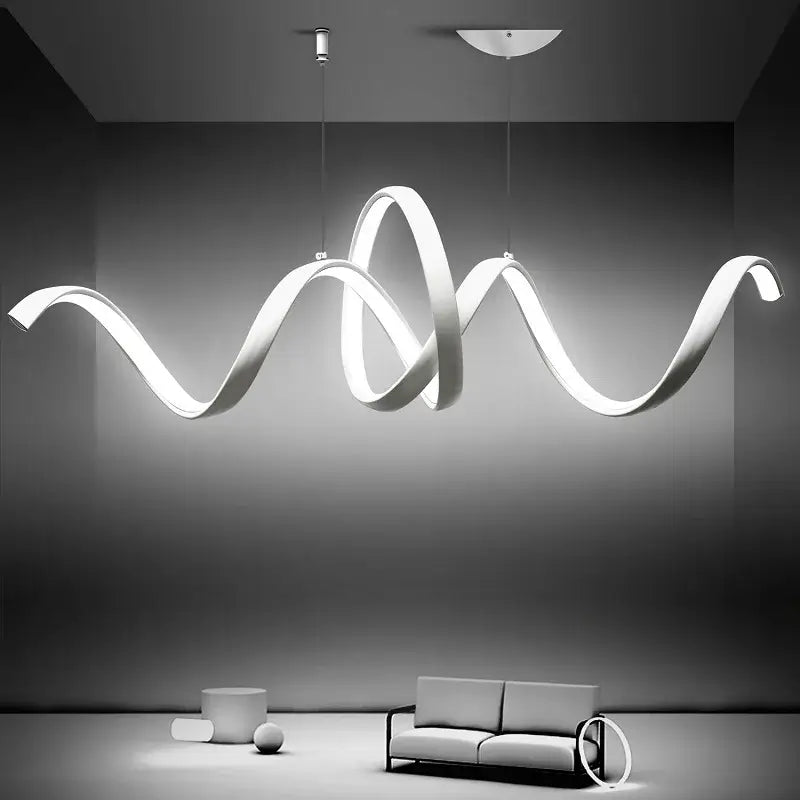 A sleek white aluminum decorbites s-shaped pendant lamp with modern wave design for dining kitchen island lighting