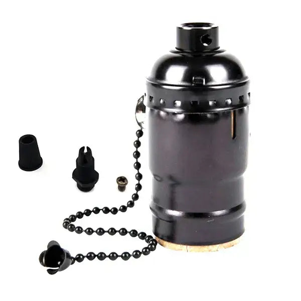 Black metal lamp shade pull chain with beaded design and flower end for DecorBites aluminum shell e27 screw bulb holder