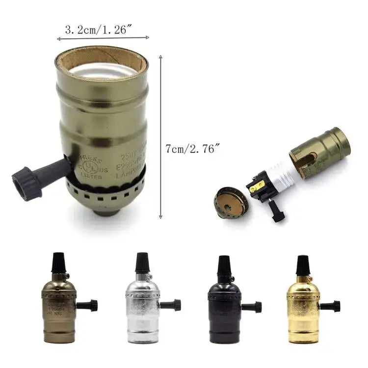 DecorBites aluminum shell e27 screw bulb holder with switch in antique brass finish and multiple color options including bronze and gold