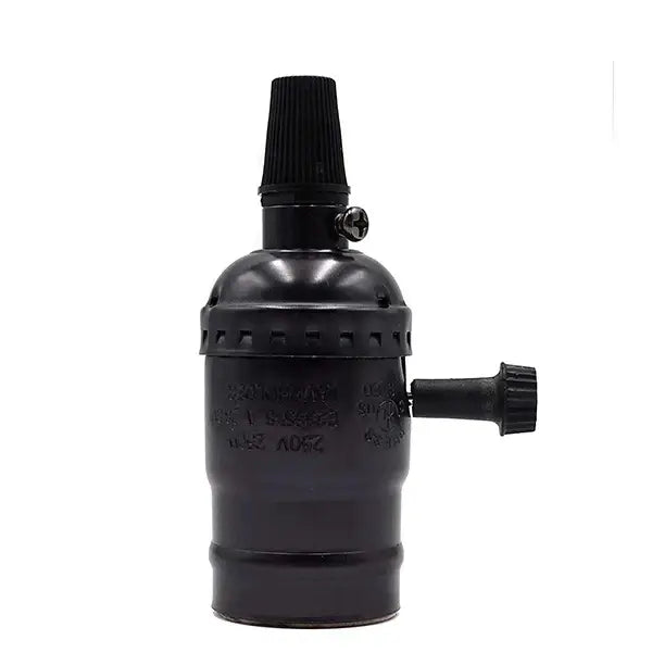 Black metal aluminum shell e27 screw bulb holder with textured grip and screw-on cap for retro vintage lamp fixtures