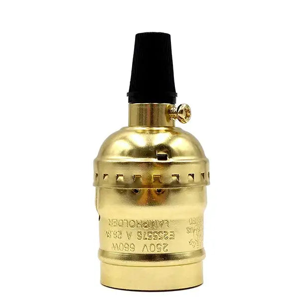 Brass e27 screw bulb holder with black plastic cap and gold-toned metal screw for decorbites aluminum shell lamp fixture