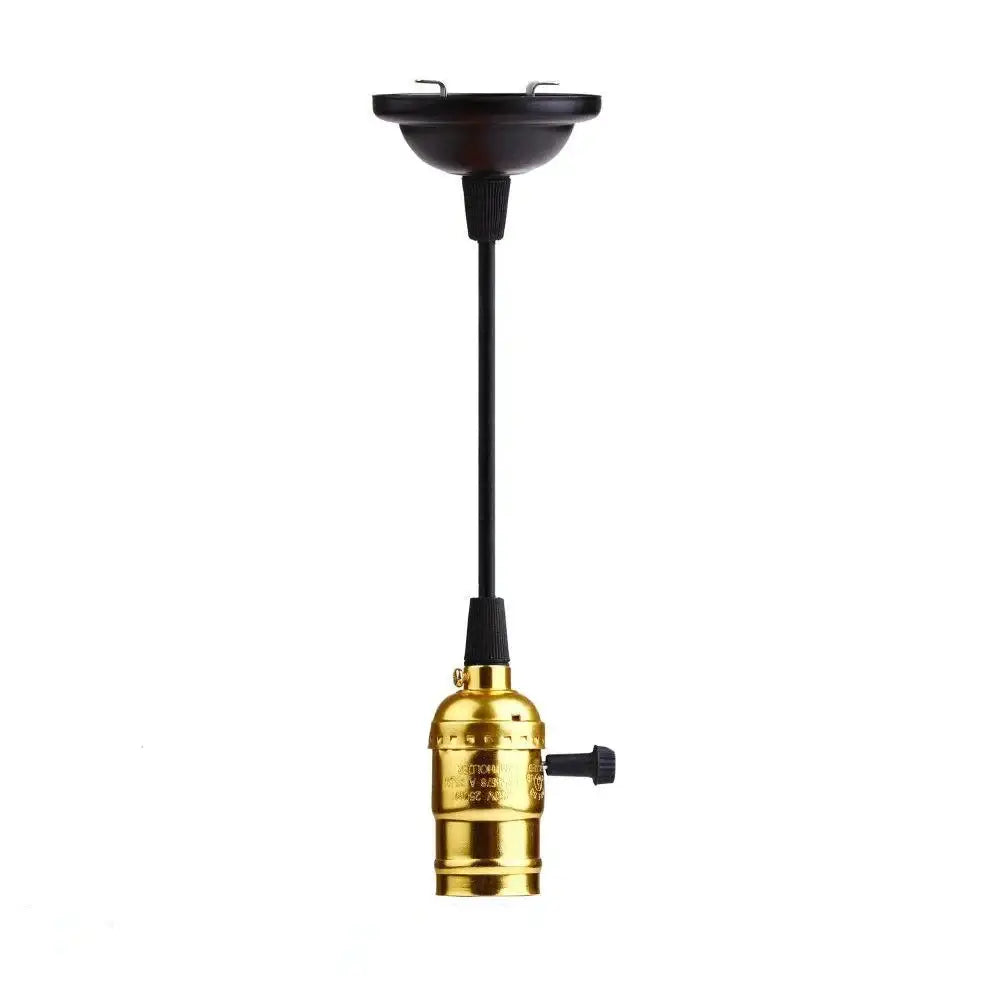 Gold-colored vintage-style pendant e27 screw bulb holder with aluminum shell and black cord mounting base