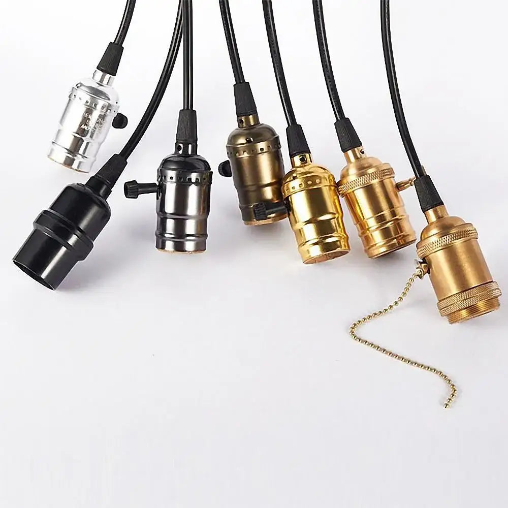 Set of decorbites™ aluminum shell e27 screw bulb holders in black silver and gold with textured metal bodies and cords