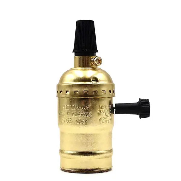 Gold-colored decorbites aluminum shell e27 screw bulb holder with black plastic knob and vintage switch