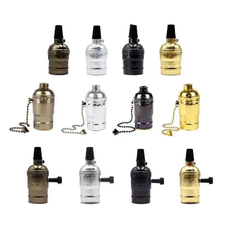 Decorbites aluminum shell e27 screw bulb holder with switch in brass silver black and gold finishes with decorative beads