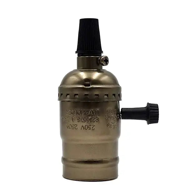 Antique brass-colored decorbites aluminum shell e27 screw bulb holder with black ribbed top and side switch