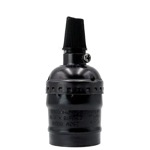 Black matte aluminum shell e27 screw bulb holder with ribbed top cap and engraved specifications for vintage lamps