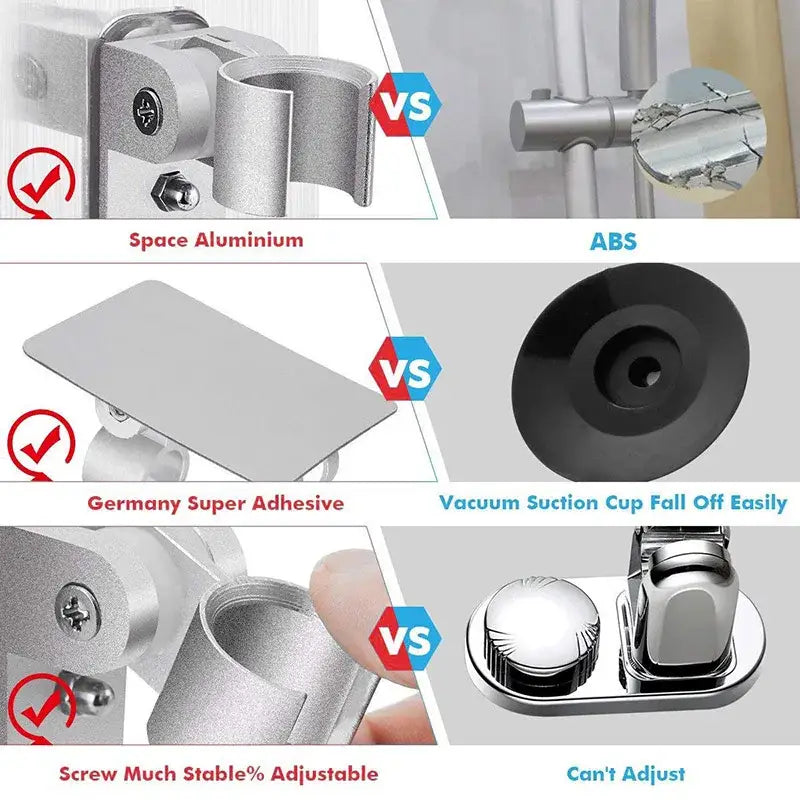 Silver space aluminum showerhead holder with adjustable design and screw for decorbites aluminum showerhead accessory