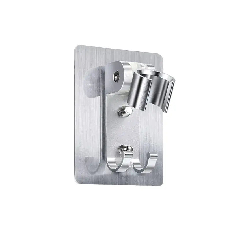 Silver metallic decorbites aluminum showerhead holder with brushed finish two curved hooks and adjustable bracket for versatility