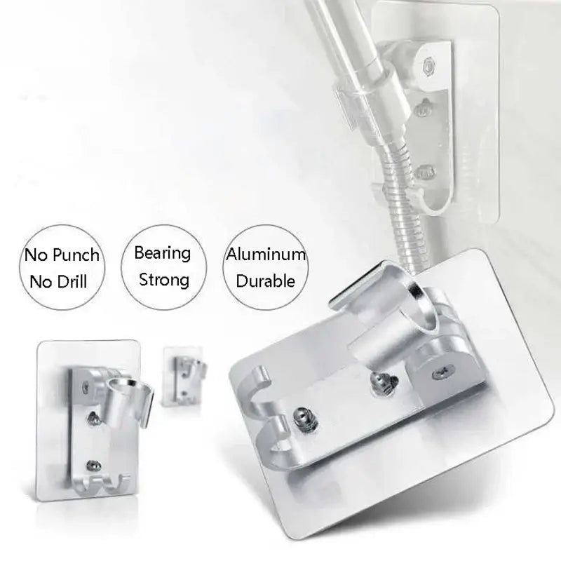 Silver aluminum decorbites aluminum showerhead holder with adjustable, traceless wall mount bracket for bathroom use