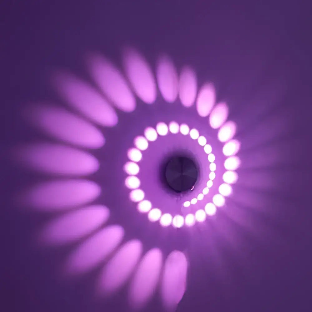 Purple decorbites aluminum spiral led wall lamp with white bulbs casting glowing pattern for bedroom and living room