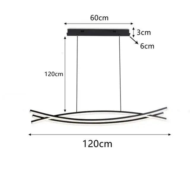 Black modern decorbites aluminum suspension led chandelier with curved led strips and minimalist rectangular ceiling mount