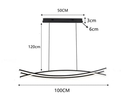 DecorBites aluminum suspension led chandelier in black with sleek curved arms for kitchen dining table island lighting