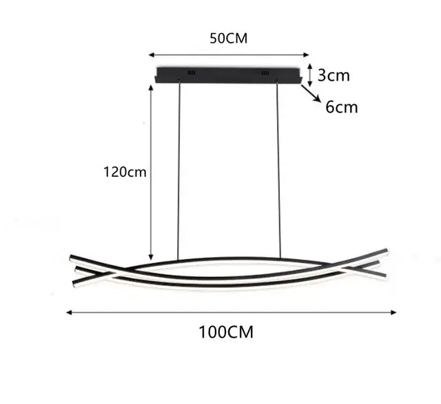 DecorBites aluminum suspension led chandelier in black with sleek curved arms for kitchen dining table island lighting