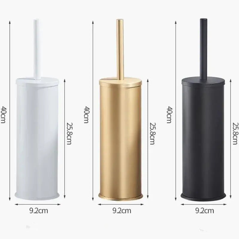 Decorbites™ aluminum toilet brush holder set in white gold and black with matching brush holders for bath hardware