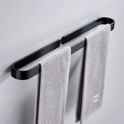 Decorbites aluminum towel holder matte black wall mounted towel bar with black matte finish holding two gray towels