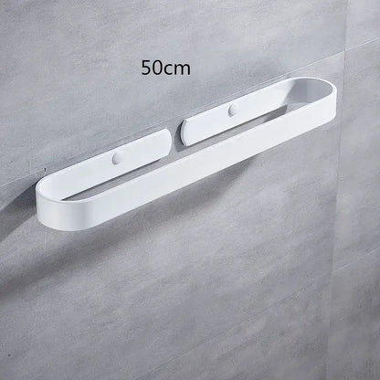 White sleek 50cm wall-mounted aluminum towel holder with minimalist design and smooth plastic finish by DecorBites aluminum towel holder