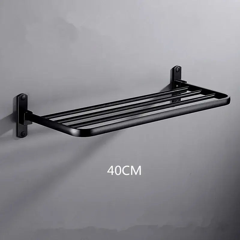 Black metal decorbites aluminum towel rack with five parallel bars and sleek modern design for bathroom use