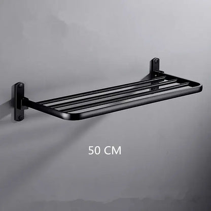 Black metal DecorBites aluminum towel rack with sleek modern design and five parallel bars for bathroom use