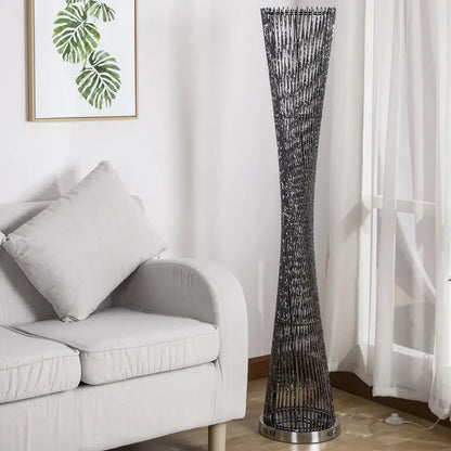 DecorBites aluminum tower floor lamp with sleek black and silver metallic wire design for modern living room decor