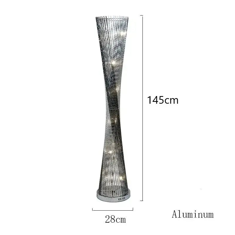 Silver twisted aluminum tower floor lamp with sleek modern design and integrated lighting decorbites aluminum tower floor