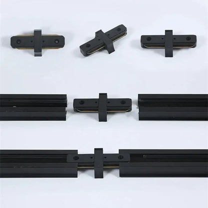 Black aluminum track lighting connectors with gold-colored contacts for DecorBites aluminum track rail system