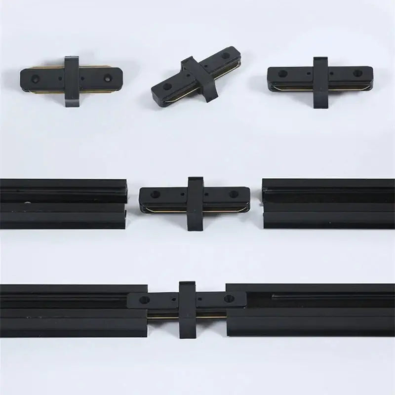 Black aluminum track lighting connectors with gold-colored contacts for DecorBites aluminum track rail system