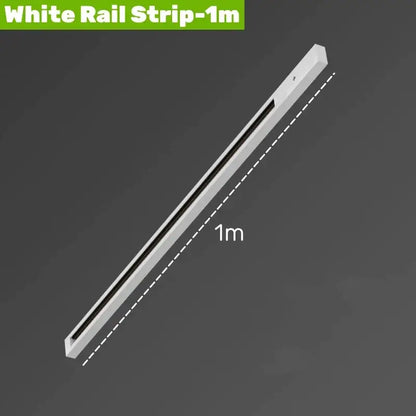 A sleek white aluminum track rail with a central black channel for decorbites™ track lighting system