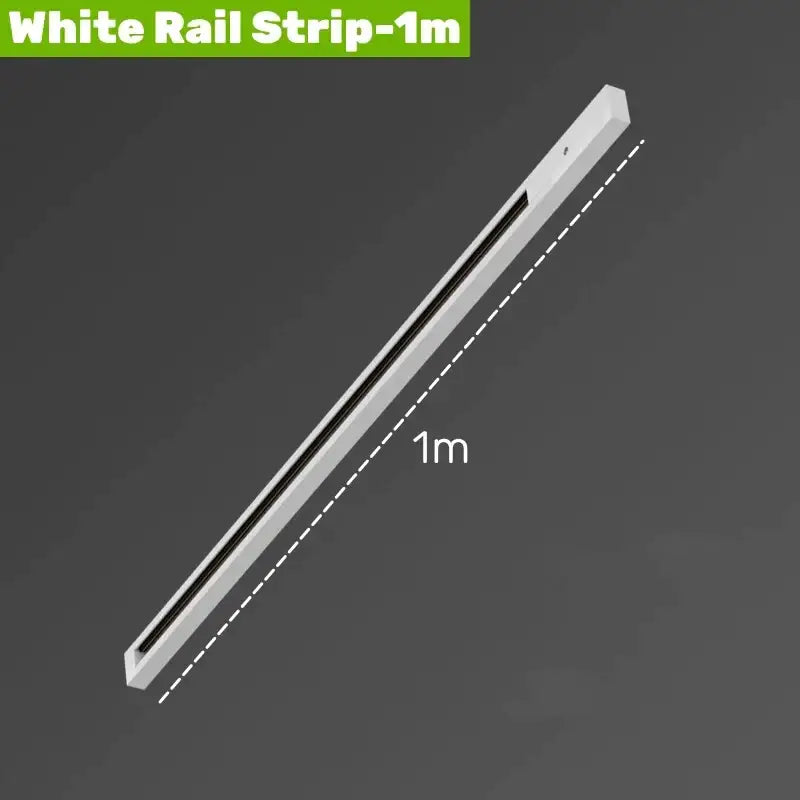 A sleek white aluminum track rail with a central black channel for decorbites™ track lighting system