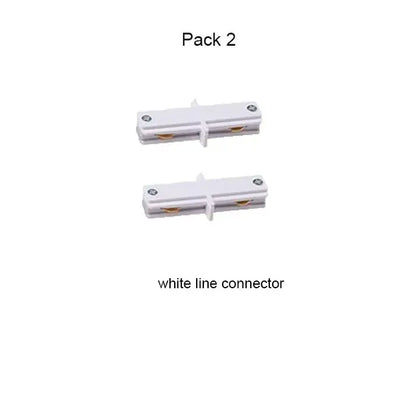 White line connector featuring sleek plastic design with metallic screws and gold contacts for DecorBites aluminum track rails