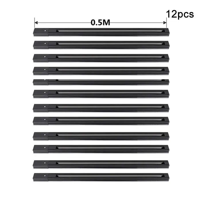 Black metal decorbites aluminum track rails 0.5 meters long in set of twelve for led spotlight t-l connector use