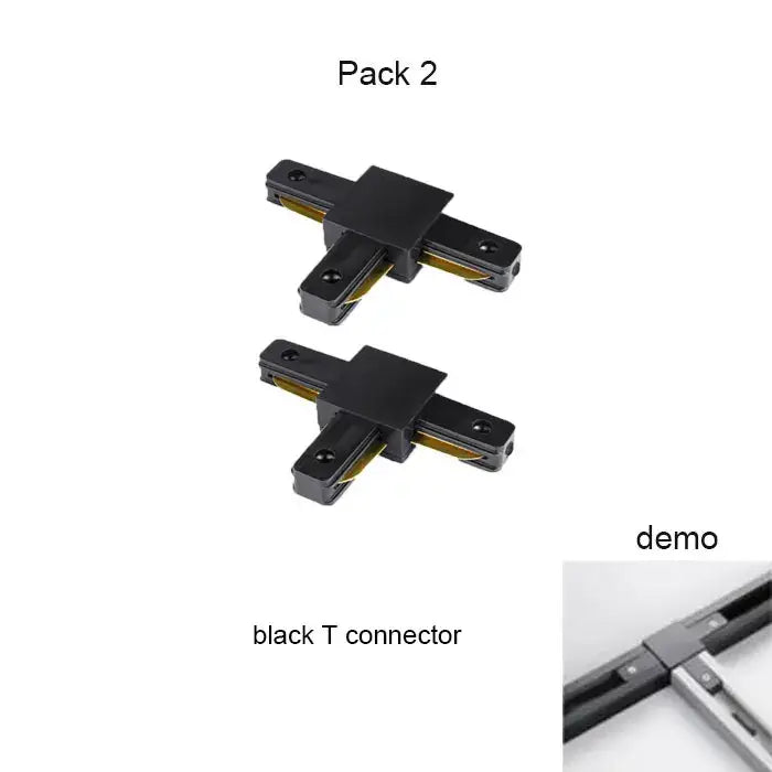 Black t-shaped track lighting connector with gold internal contacts for decorbites aluminum track rails for led spotlights