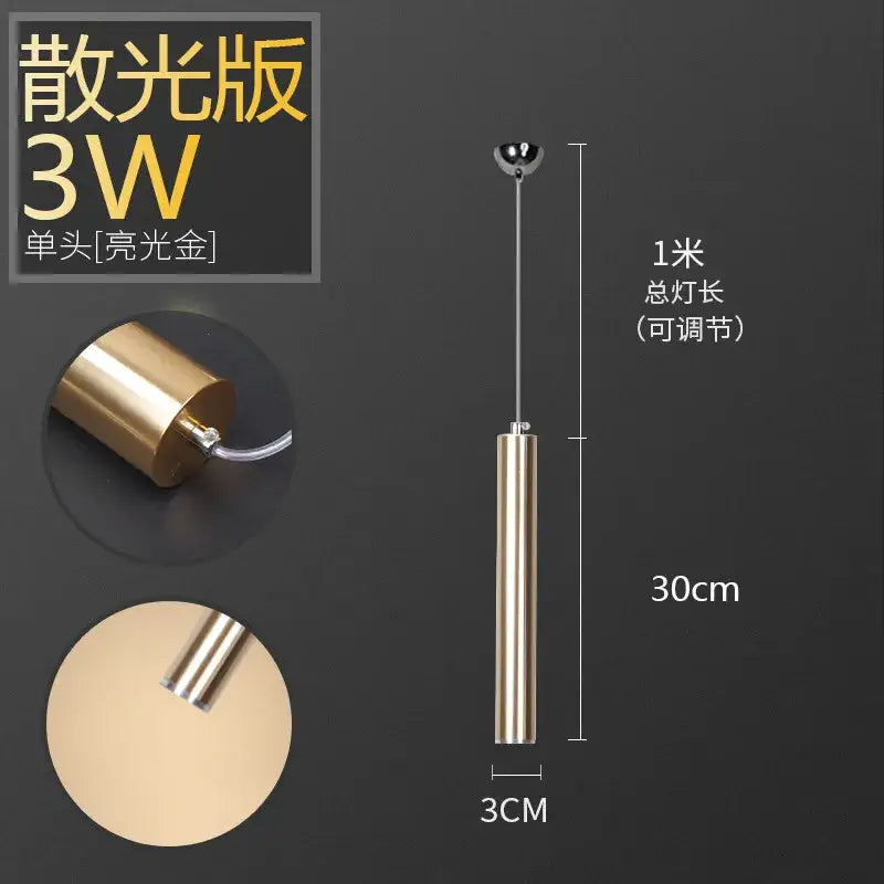 A sleek decorbites pendant light with 3w led, polished gold aluminum tube for dining room and kitchen decor