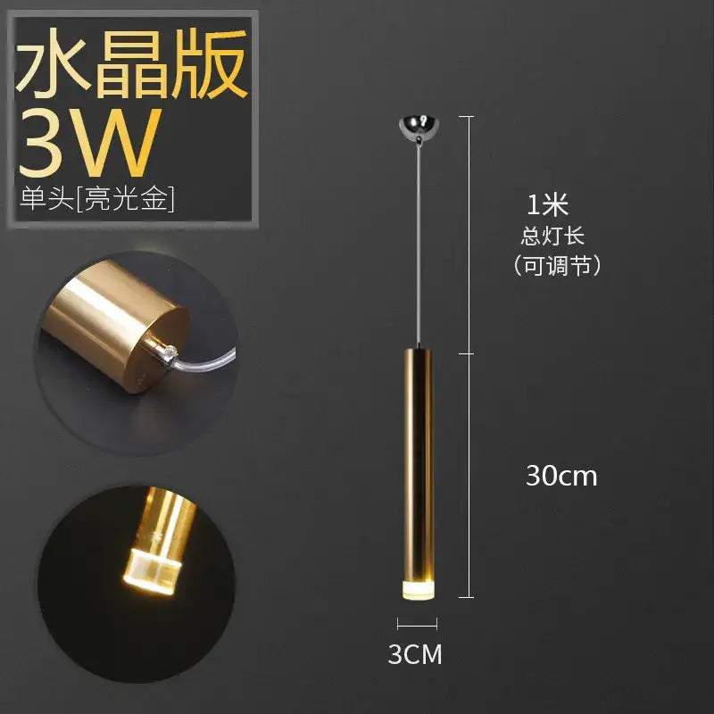 Sleek decorbites pendant light with polished gold aluminum tube and frosted glass diffuser for kitchen and dining room