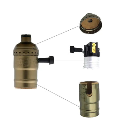 Antique brass-colored decorbites aluminum vintage retro e27 socket holder with black plastic switch and metallic components