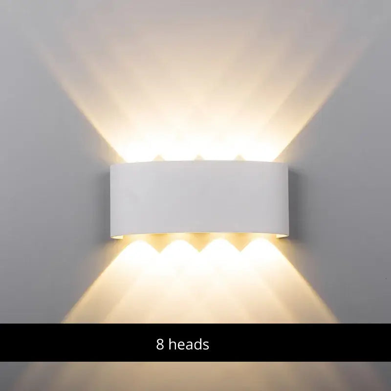 White rectangular decorbites aluminum wall sconce with eight warm light heads for bedside and living room lighting