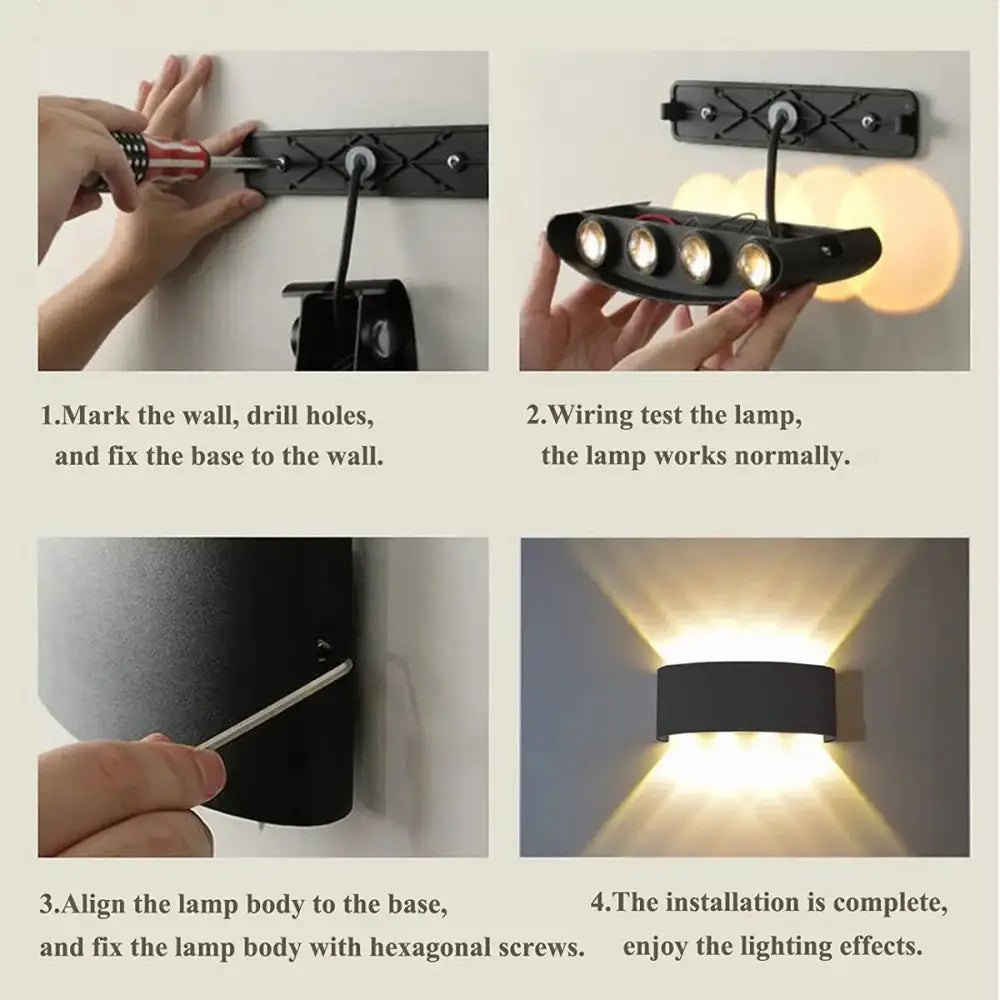 Black decorbites aluminum wall lamps with four circular led bulbs and sleek modern design for bedside and living room lighting