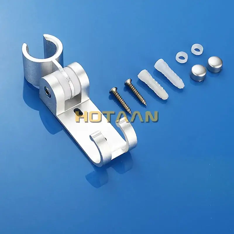 Silver metallic aluminum decorbites hand shower holder hook bracket with screws anchors and caps for wall mounting