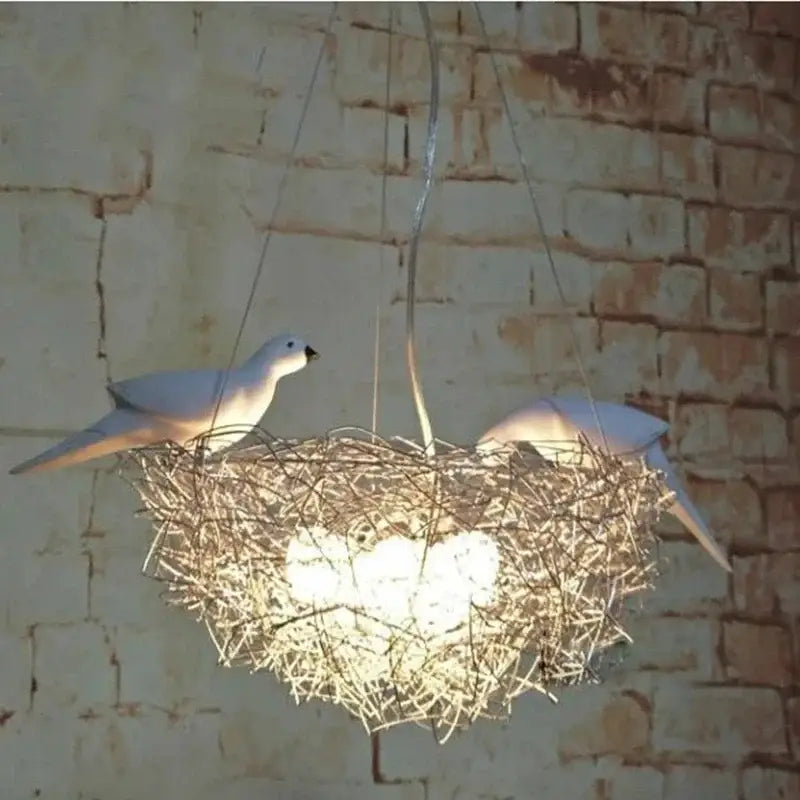 White ceramic aluminum wire bird nest pendant lights with two doves for bedroom hallway and restaurant decorbites
