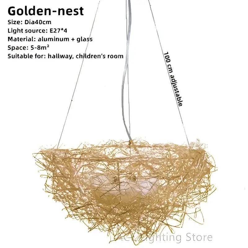 Decorbites aluminum wire bird’s nest pendant lights with woven golden-brown wireframe and e27 bulb holder for bedrooms