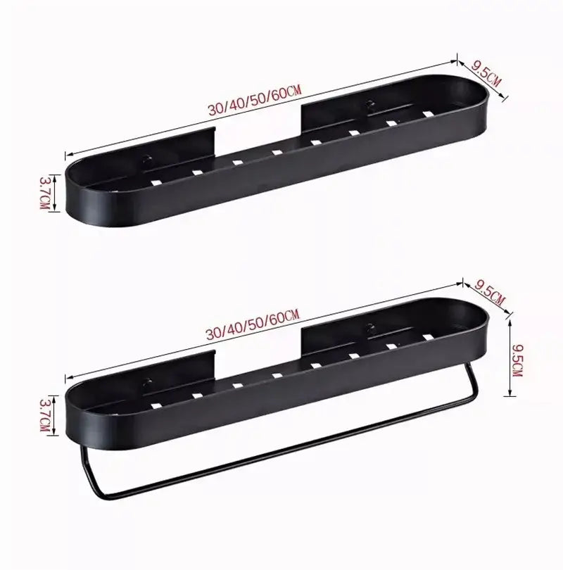 Black metal wall-mounted decorbites aluminum bathroom shelf with towel bar and adjustable corner storage shelf