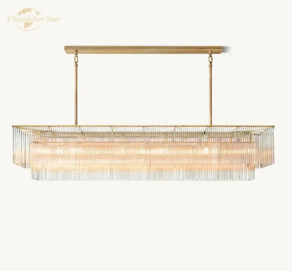 Gold-toned amadeo crystal led chandelier with cascading clear glass rods modern rectangular pendant light